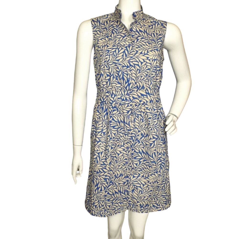 DIANE VON FURSTENBERG Dress, 6, Blue/White Leaf print, Short/Mini, Sleeveless